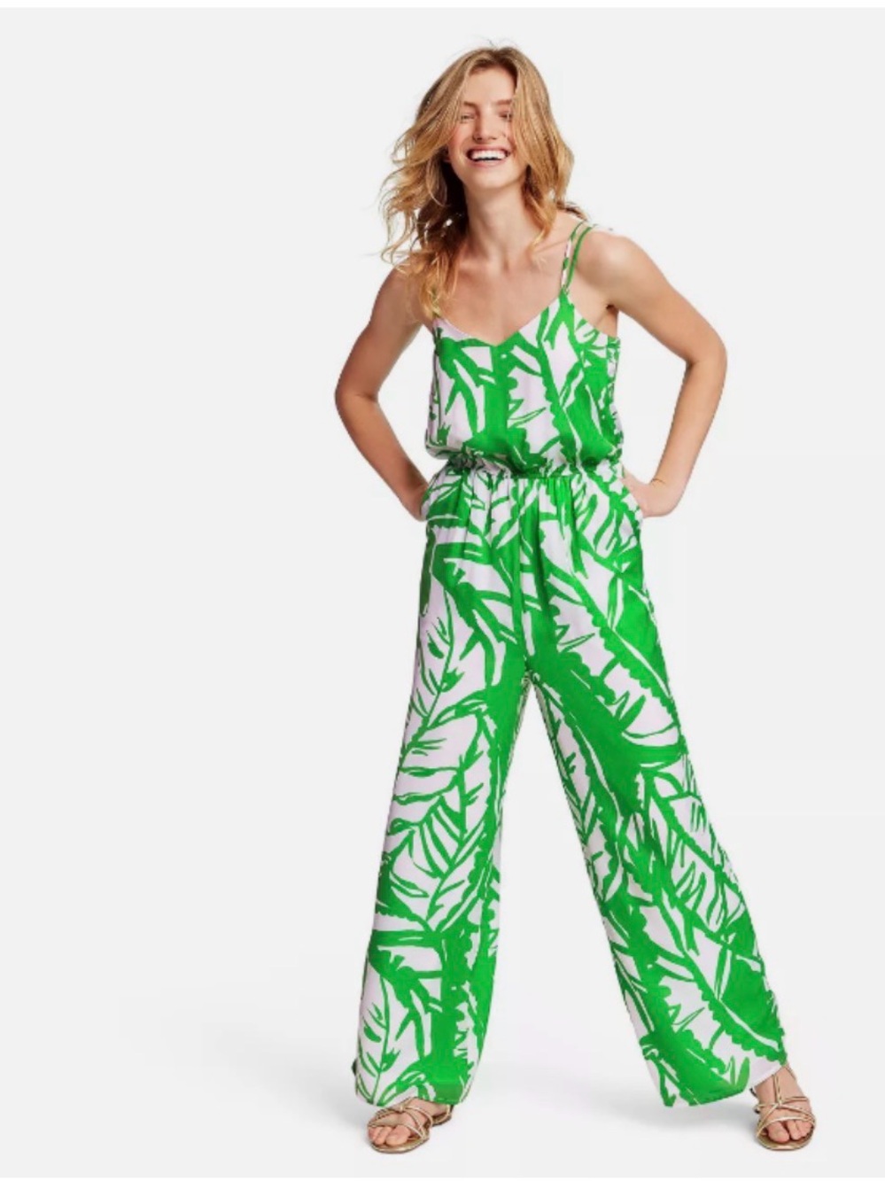 Lilly Pulitzer for Target Green Leaf-Print Wide-Leg Jumpsuit. XL